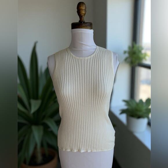 CALVIN KLEIN CREAM RIBBED SMOOTH COTTON SWEATER TANK TOP LARGE SP4O583222 - Picture 1 of 10
